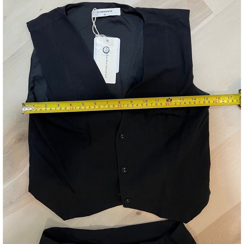 Commense NWT XS Black Cotton Two Piece Vest Pant Set Old Money Minimalist Chic - Picture 8 of 12
